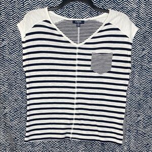 Chaps Navy and White Striped Women's Top